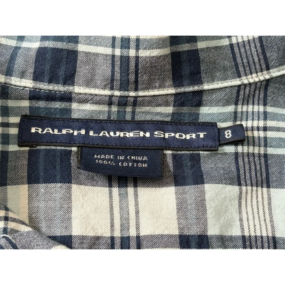 Ralph Lauren Sport Shirt Womens Size 8 Slim Fit Blue White Plaids Long Sleeve - Picture 15 of 15